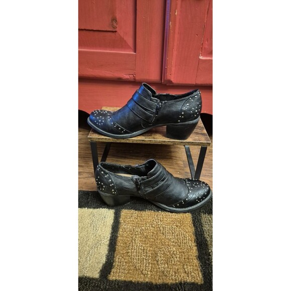 Ruff Hewn Size 10 Black Rivet Booties Punk Biker Western Boots Double Buckle EUC - Picture 2 of 6